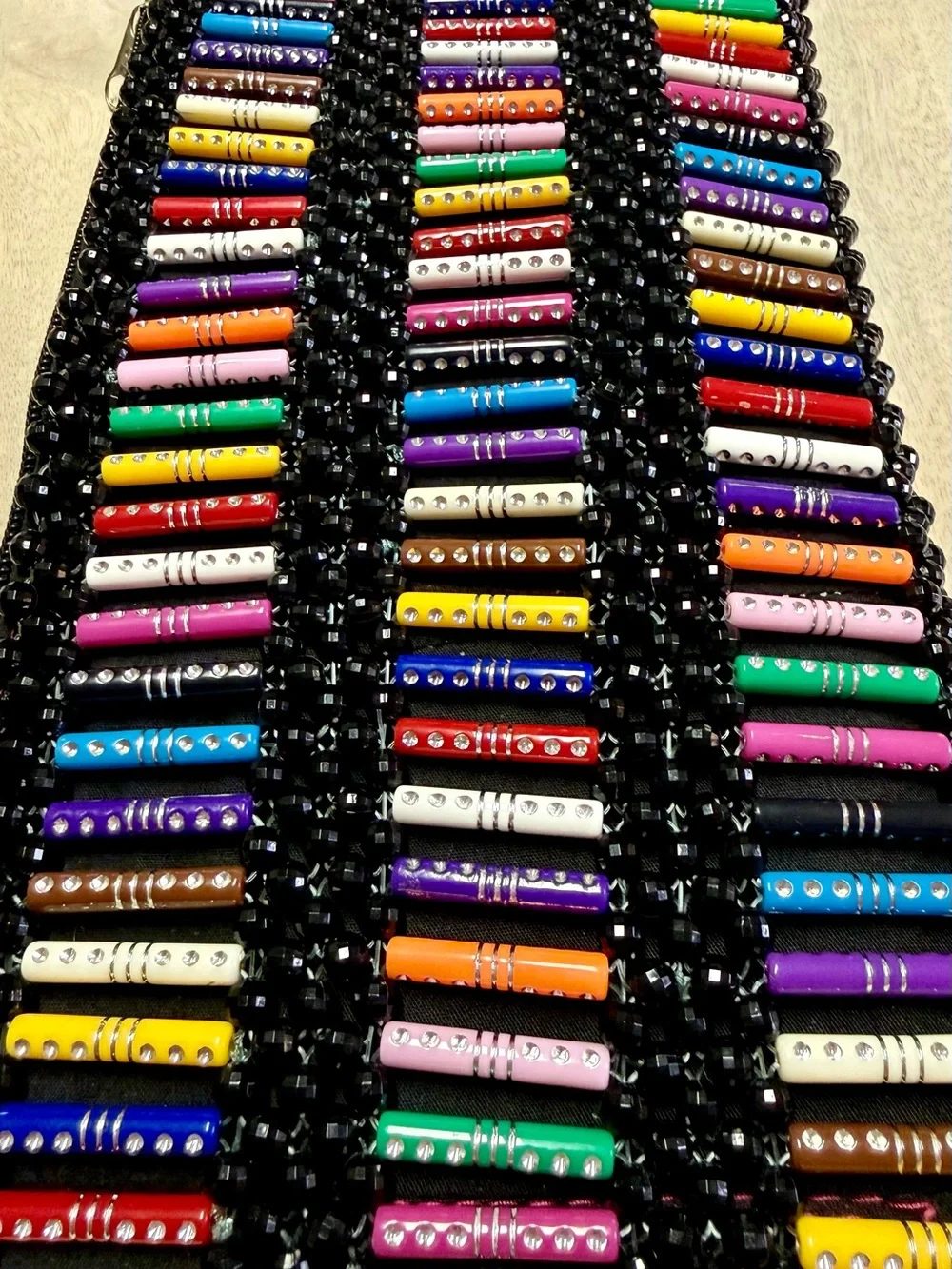 Multicoloured Beaded Zipper 11” Clutch Purse Colorful Cylindrical Accent Tubes